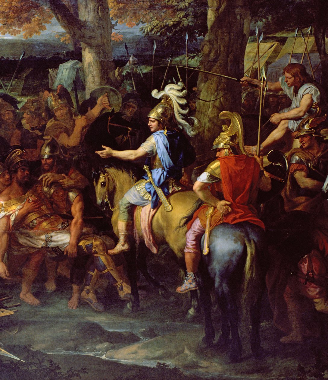Alejandro y Poro en la batalla de Hydaspes, c.1673 (óleo sobre lienzo) (detalle de 90063) de Charles Le Brun