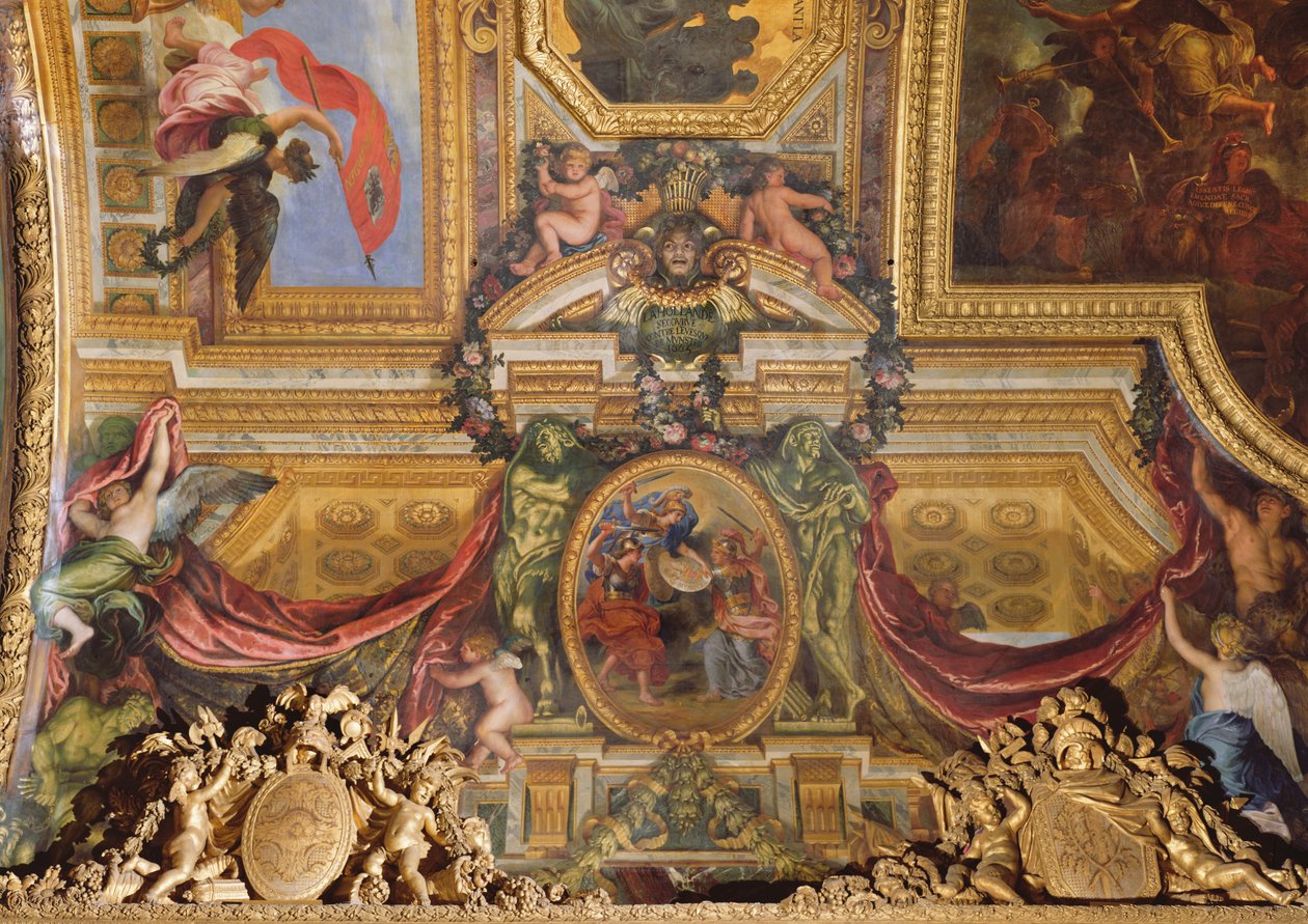 Holanda ayudando contra el Obispo de Münster, 1665, Pintura del Techo de la Galería de los Espejos de Charles Le Brun