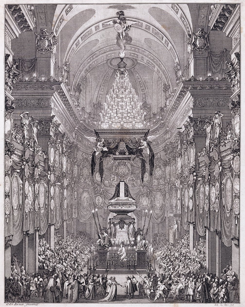 Mausoleo del Oratoire du Louvre, Rue Saint-Honoré, en memoria del estadista francés Pierre Seguier, mayo de 1672, c.1770-1780 (grabado) de Charles Le Brun
