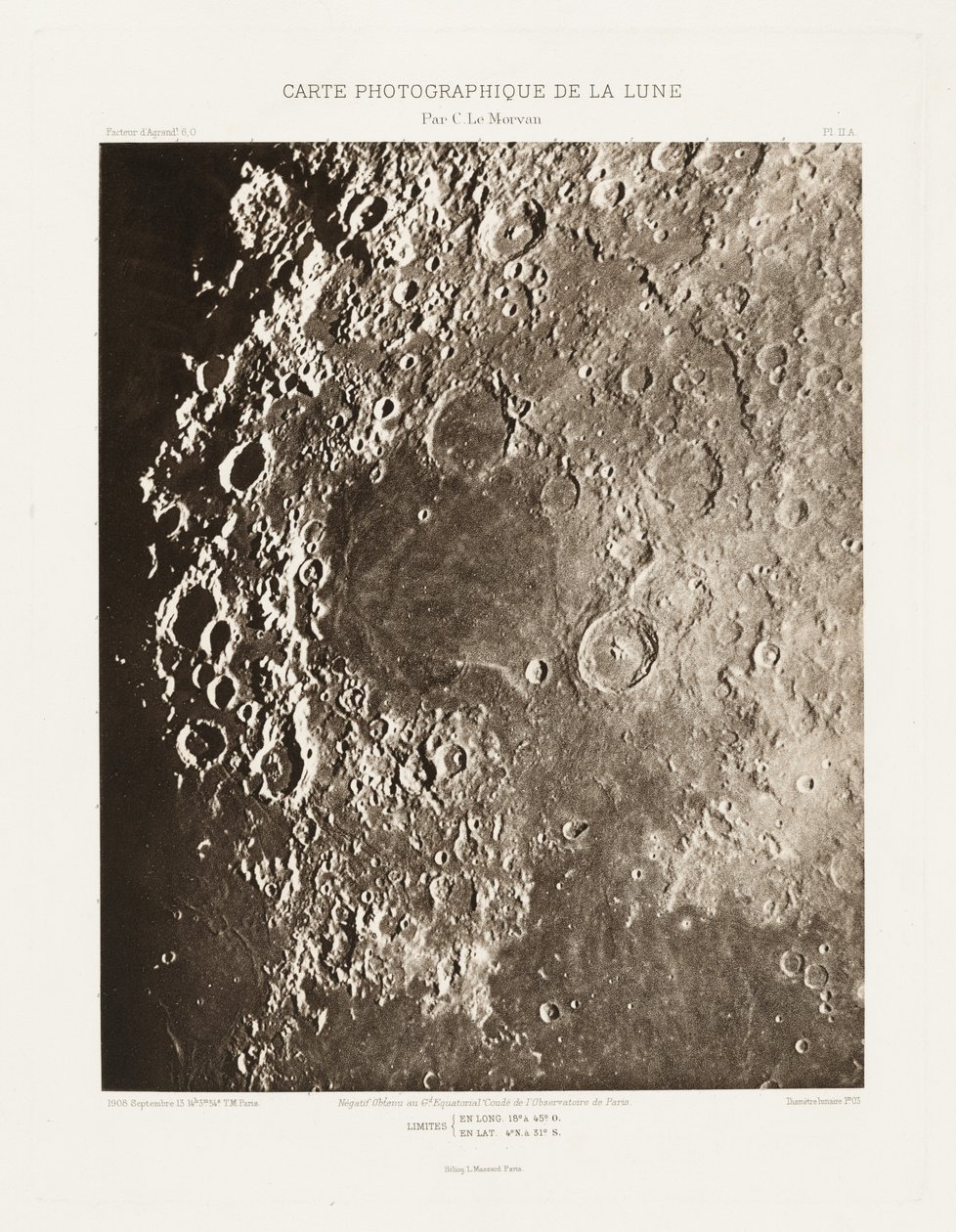 Carte photographique de la lune, planche II.A (Carta fotográfica de la Luna, plancha II.A),13 de septiembre de Charles le Morvan