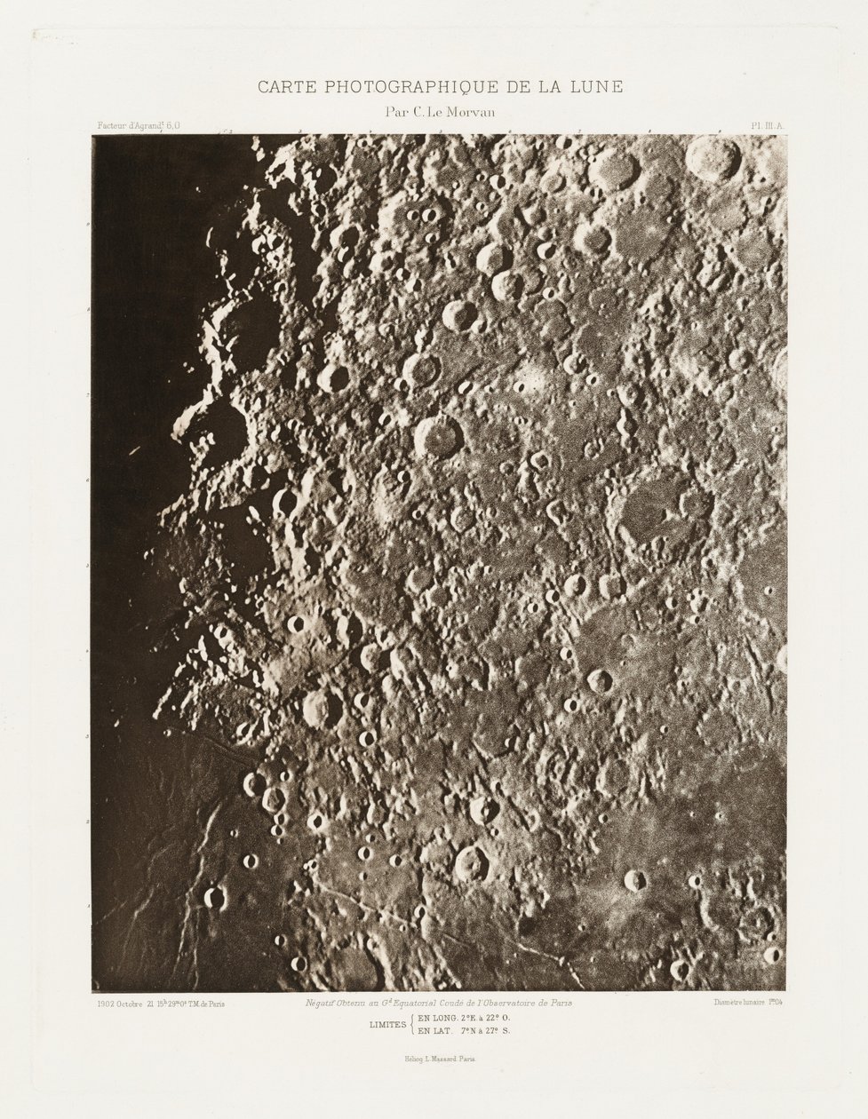 Carte photographique de la lune, planche III.A (Carta fotográfica de la Luna, plancha III.A),21 de octubre de Charles le Morvan
