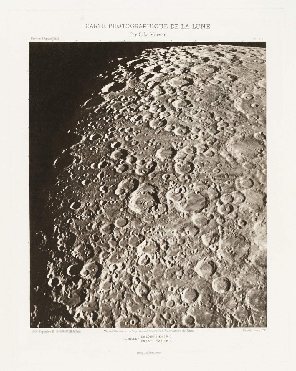 Carte photographique de la lune, planche IV.A (Carta fotográfica de la Luna, plancha IV.A),13 de septiembre de Charles le Morvan