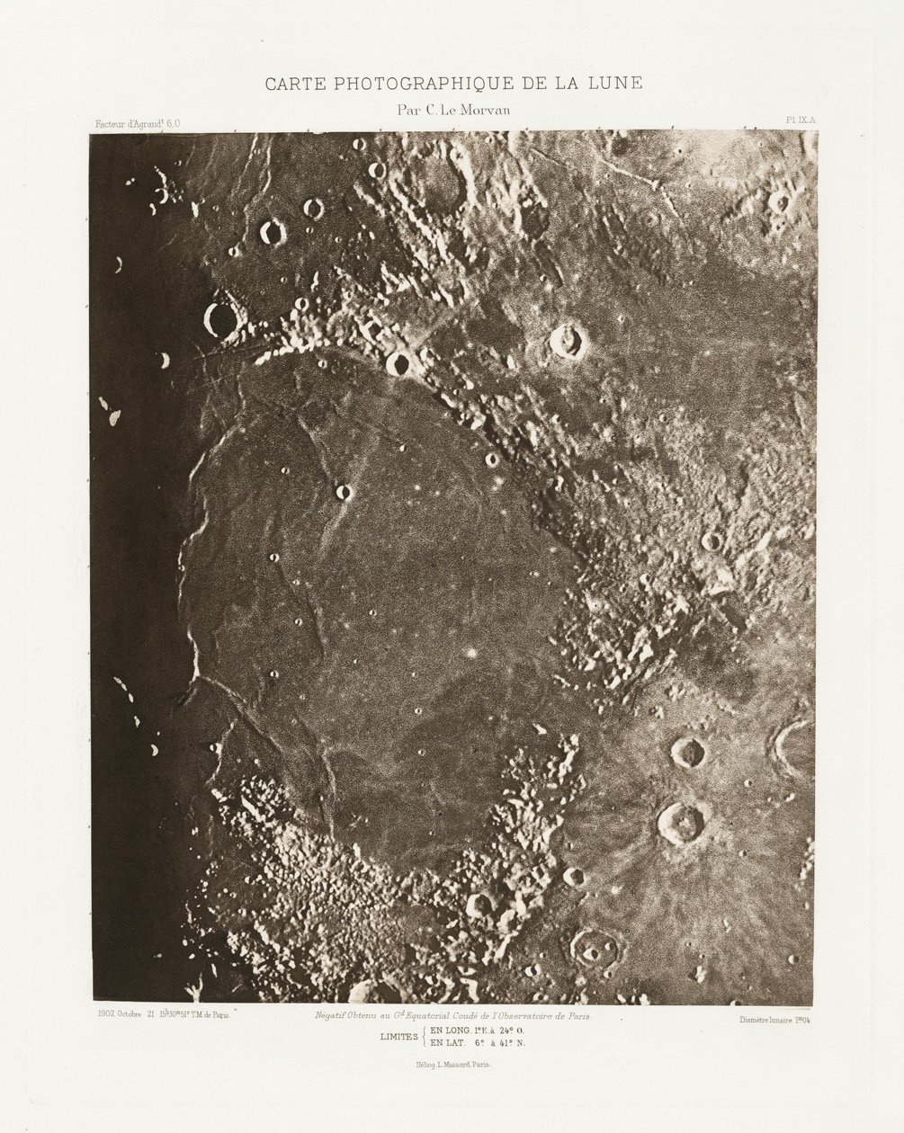 Carte photographique de la lune, planche IX.A (Carta fotográfica de la Luna, plancha IX.A),21 de octubre de Charles le Morvan