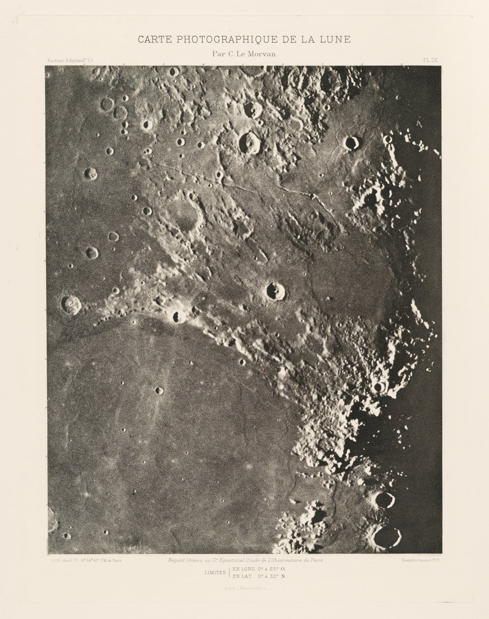 Carta fotográfica de la Luna, lámina IX,27 de abril de Charles le Morvan