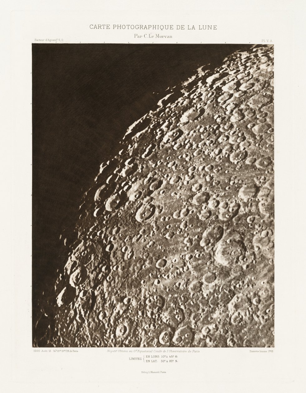 Carte photographique de la lune, planche V.A (Carta fotográfica de la Luna, plancha V.A),13 de agosto de Charles le Morvan