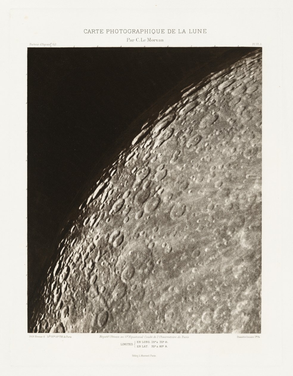 Carte photographique de la lune, planche VI.A (Carta fotográfica de la Luna, plancha VI.A),6 de febrero de Charles le Morvan