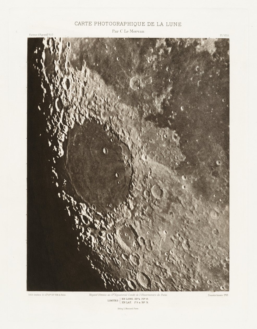 Carte photographique de la lune, planche VII.A (Carta fotográfica de la Luna, plancha VII.A),11 de octubre de Charles le Morvan
