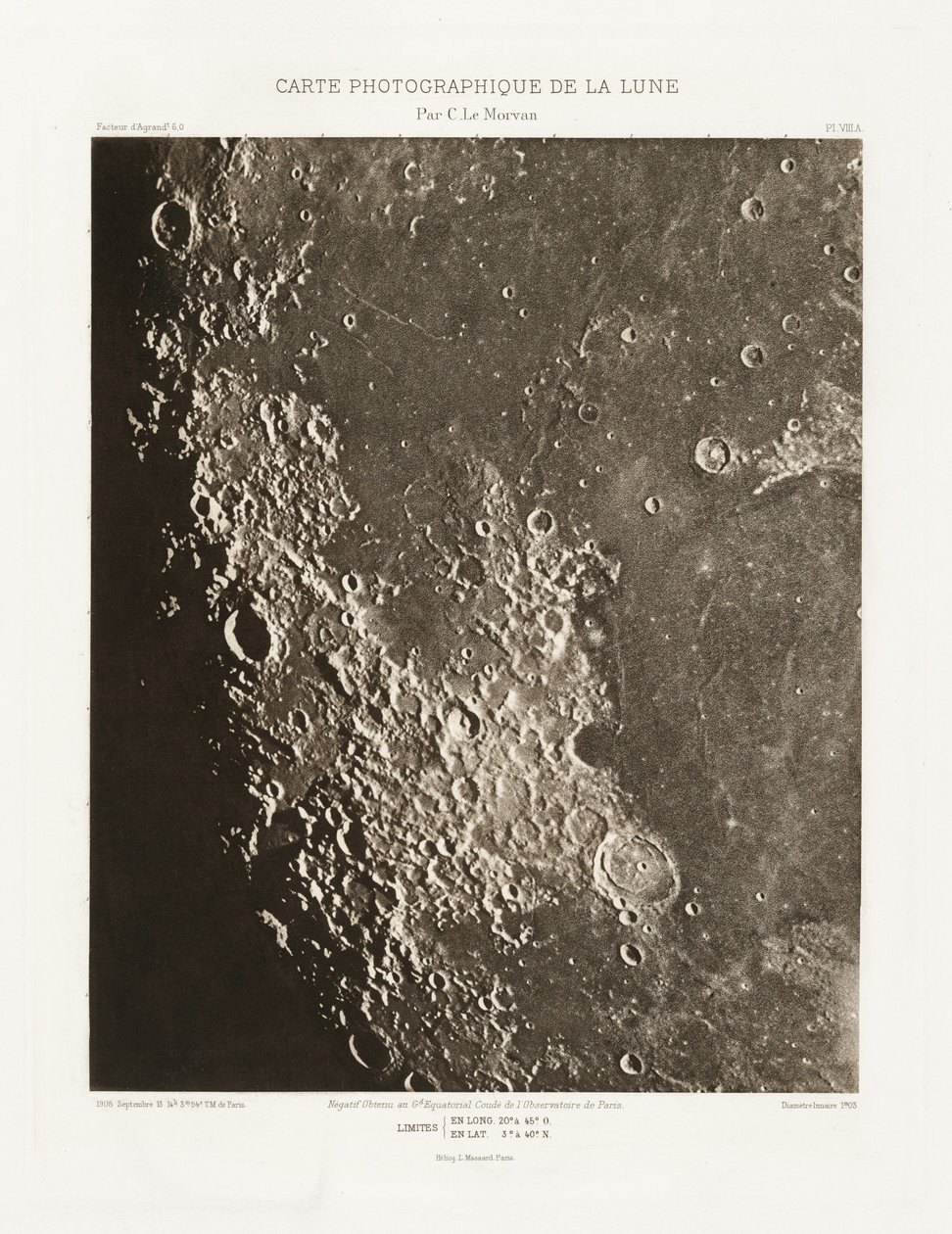 Carte photographique de la lune, planche VIII.A (Carta fotográfica de la Luna, plancha VIII.A),13 de septiembre de Charles le Morvan