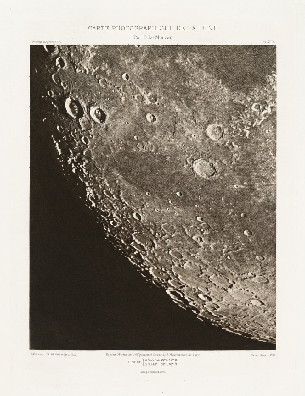 Carte photographique de la lune, planche XI.A (Carta fotográfica de la Luna, plancha XI.A),26 de agosto de Charles le Morvan