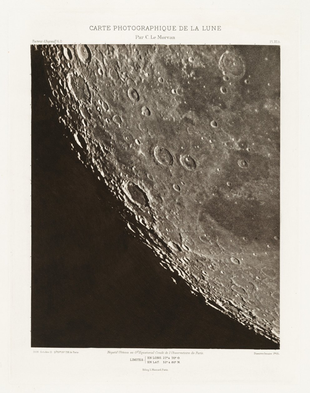 Carte photographique de la lune, planche XII.A (Carta fotográfica de la Luna, plancha XII.A),11 de octubre de Charles le Morvan