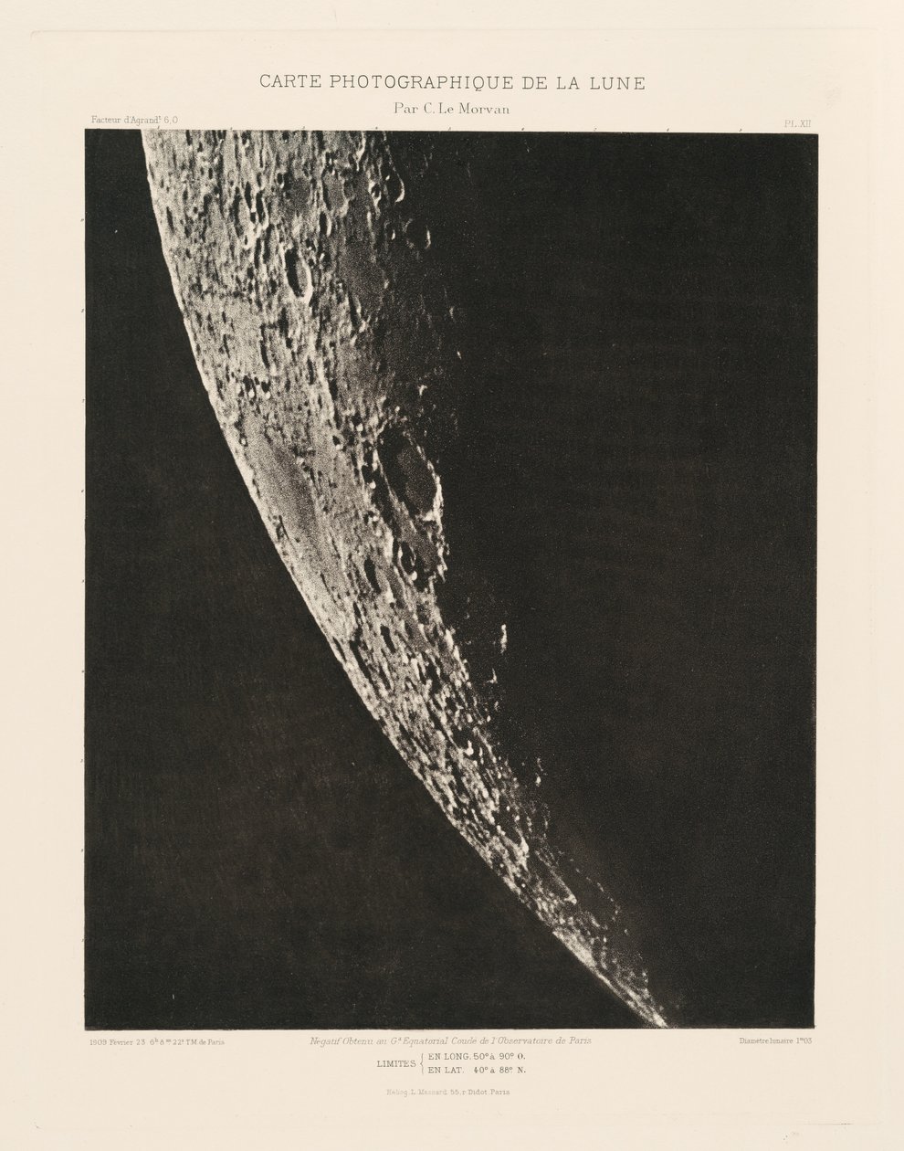 Carte photographique de la lune, planche XII (Carta fotográfica de la Luna, plancha XII),23 de febrero de Charles le Morvan