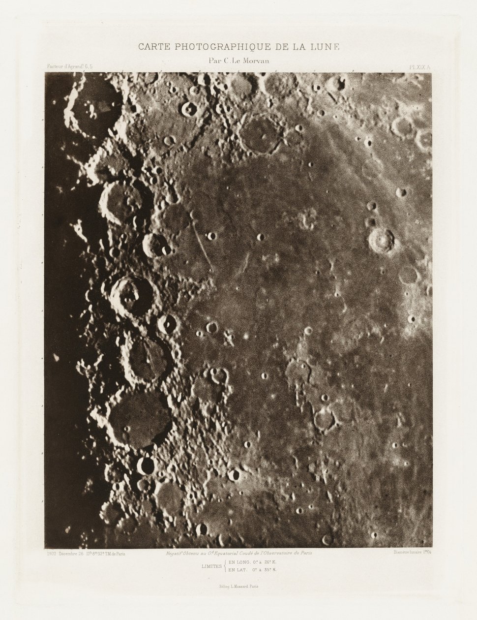 Carte photographique de la lune, planche XIX.A (Carta fotográfica de la Luna, plancha XIX.A),26 de diciembre de Charles le Morvan