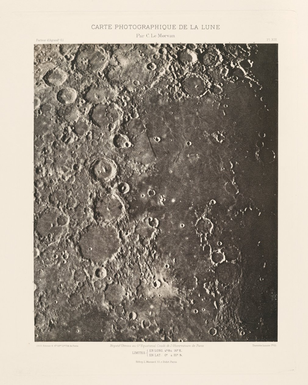Carta fotográfica de la Luna, lámina XIX,6 de febrero de Charles le Morvan