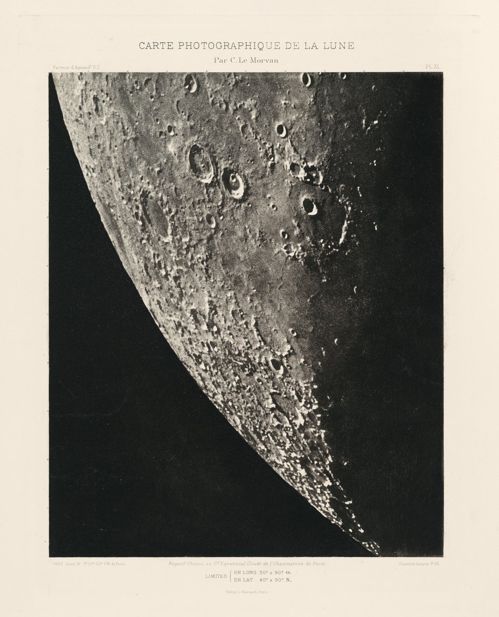 Carta fotográfica de la Luna, lámina XI,18 de abril de Charles le Morvan