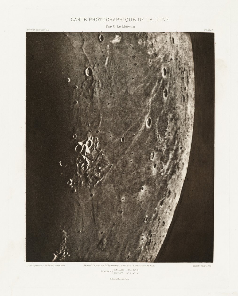 Carte photographique de la lune, planche XV.A (Carta fotográfica de la Luna, plancha XV.A),5 de septiembre de Charles le Morvan