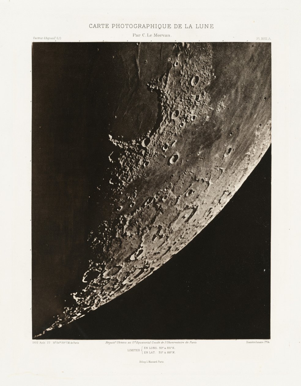 Carte photographique de la lune, planche XVII.A (Carta fotográfica de la Luna, plancha XVII.A),27 de agosto de Charles le Morvan