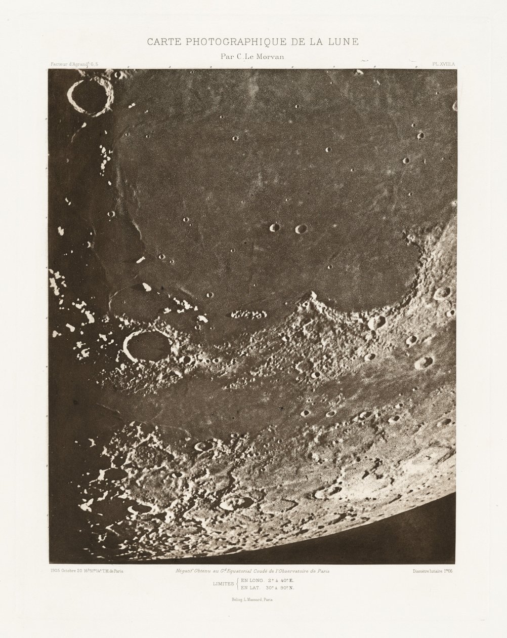 Carte photographique de la lune, planche XVIII.A (Carta fotográfica de la Luna, plancha XVIII.A),20 de octubre de Charles le Morvan