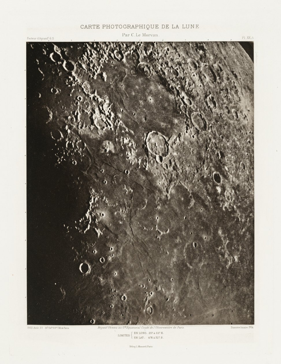 Carte photographique de la lune, planche XX.A (Carta fotográfica de la Luna, plancha XX.A),27 de agosto de Charles le Morvan