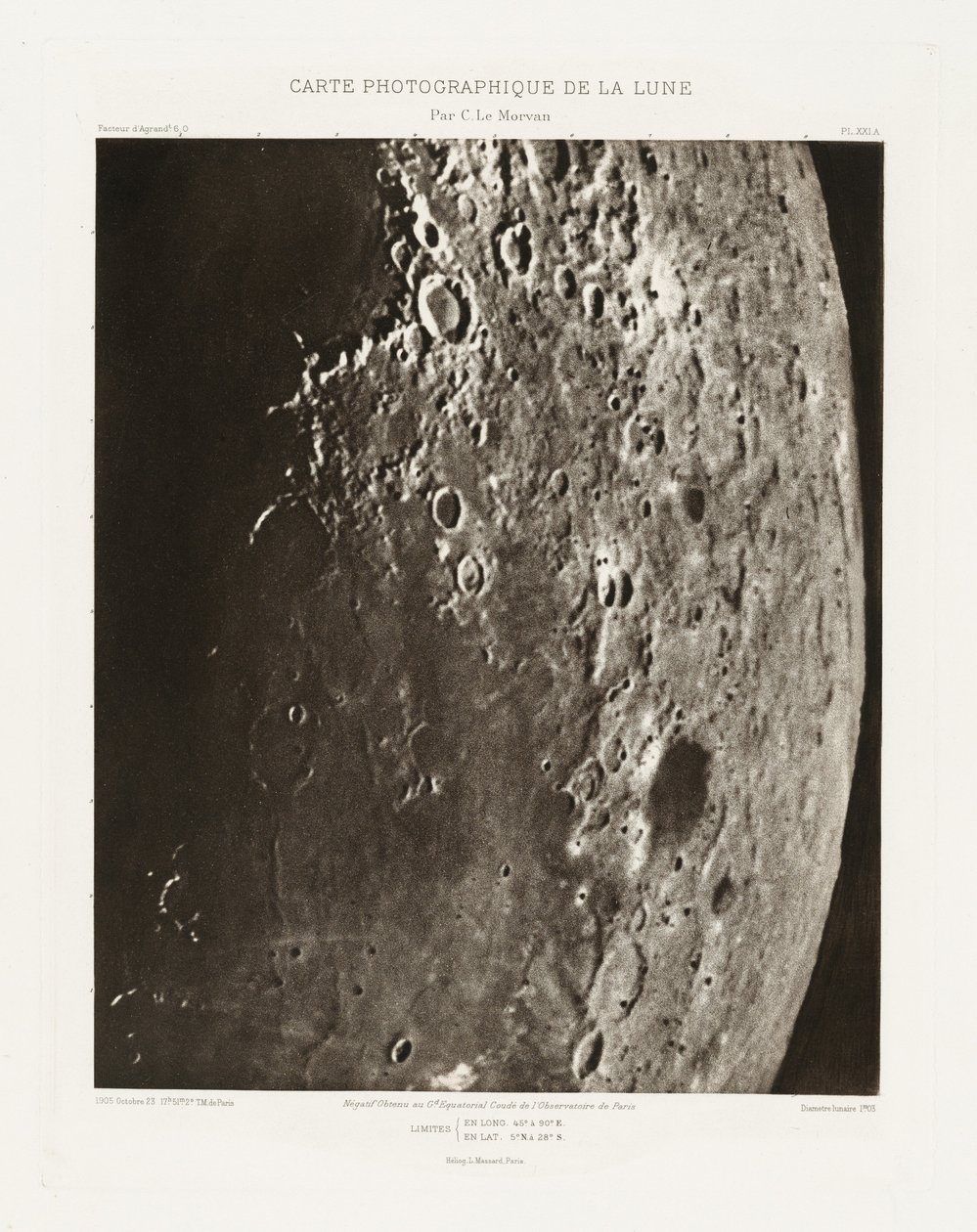 Carte photographique de la lune, planche XXI.A (Carta fotográfica de la Luna, plancha XXI.A),23 de octubre de Charles le Morvan