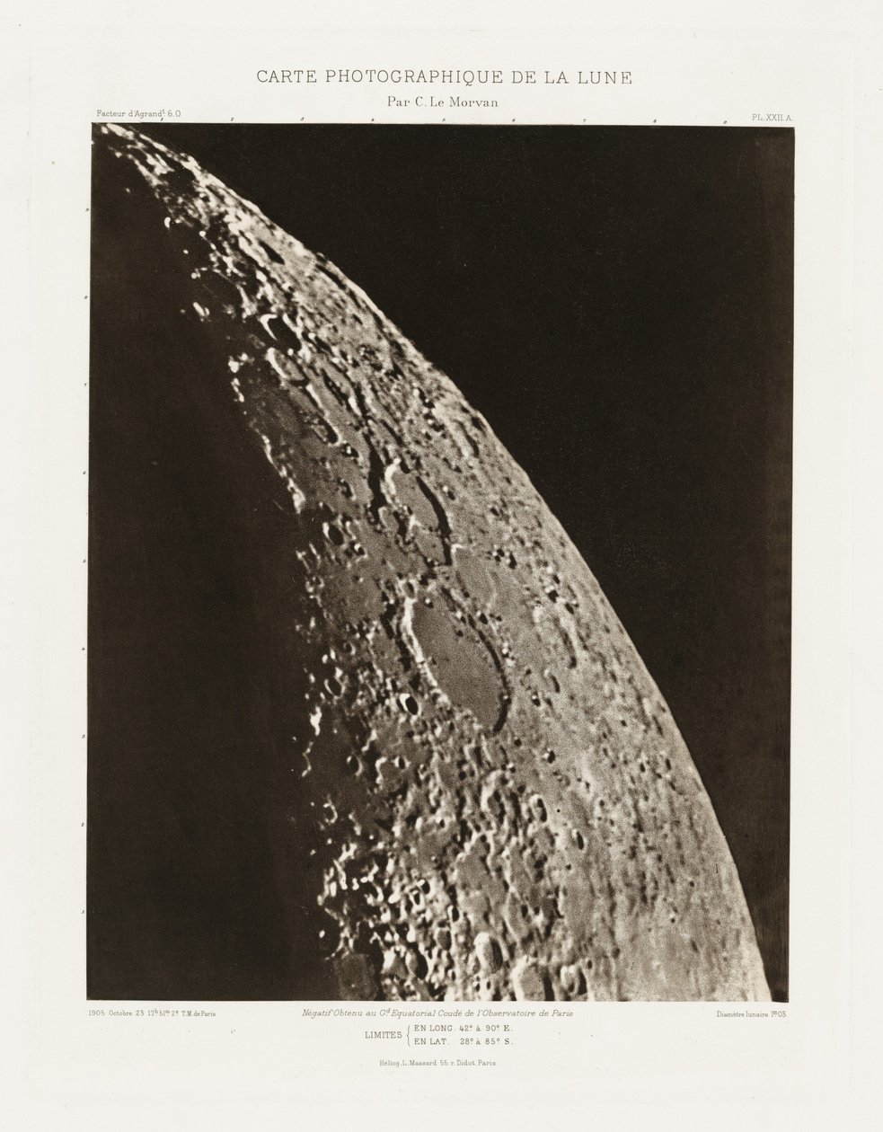 Carte photographique de la lune, planche XXII.A (Carta fotográfica de la Luna, plancha XXII.A),23 de octubre de Charles le Morvan