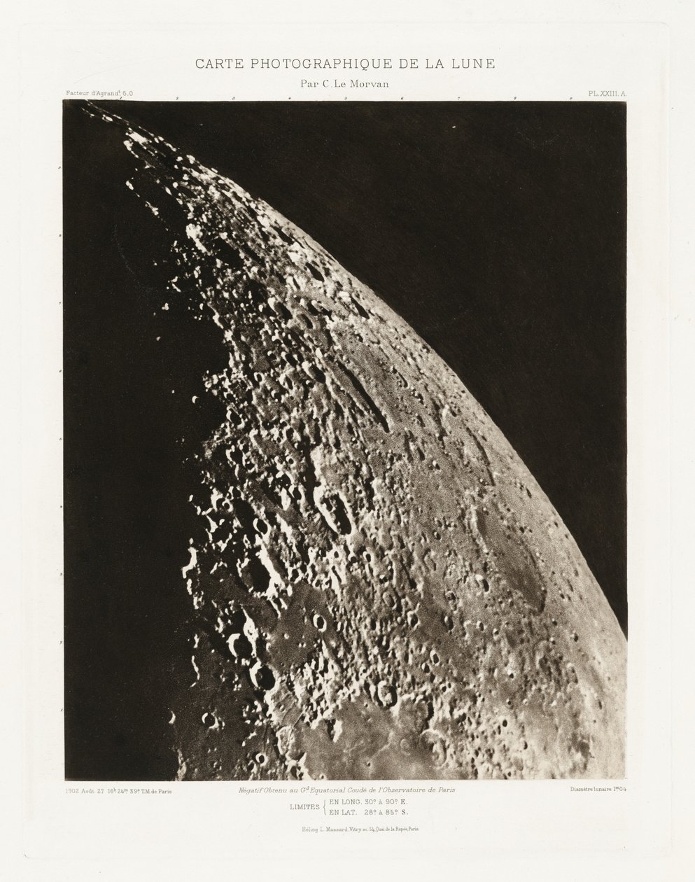 Carte photographique de la lune, planche XXIII.A (Carta fotográfica de la Luna, plancha XXIII.A),27 de agosto de Charles le Morvan