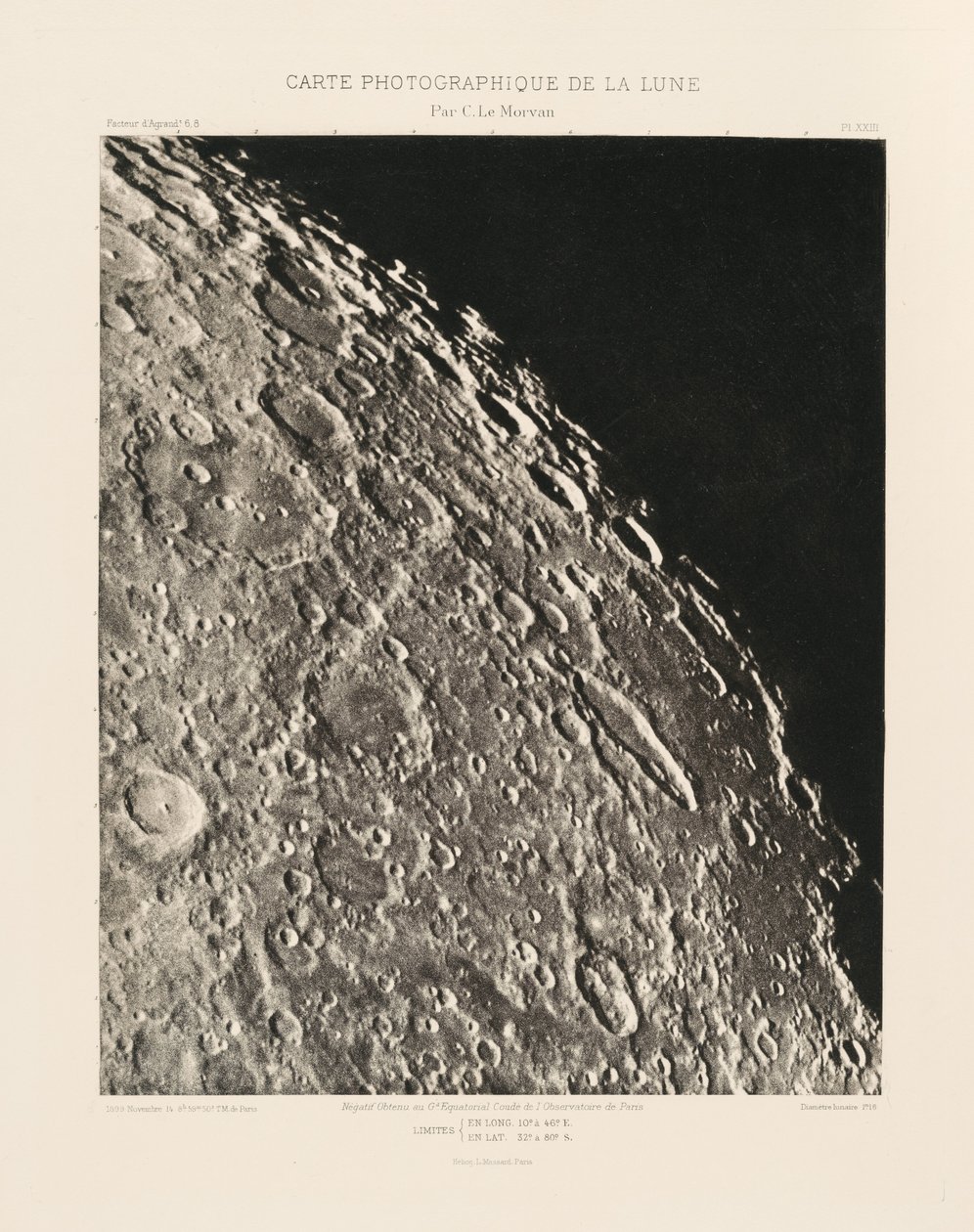 Carta fotográfica de la Luna, lámina XXIII,14 de noviembre de Charles le Morvan