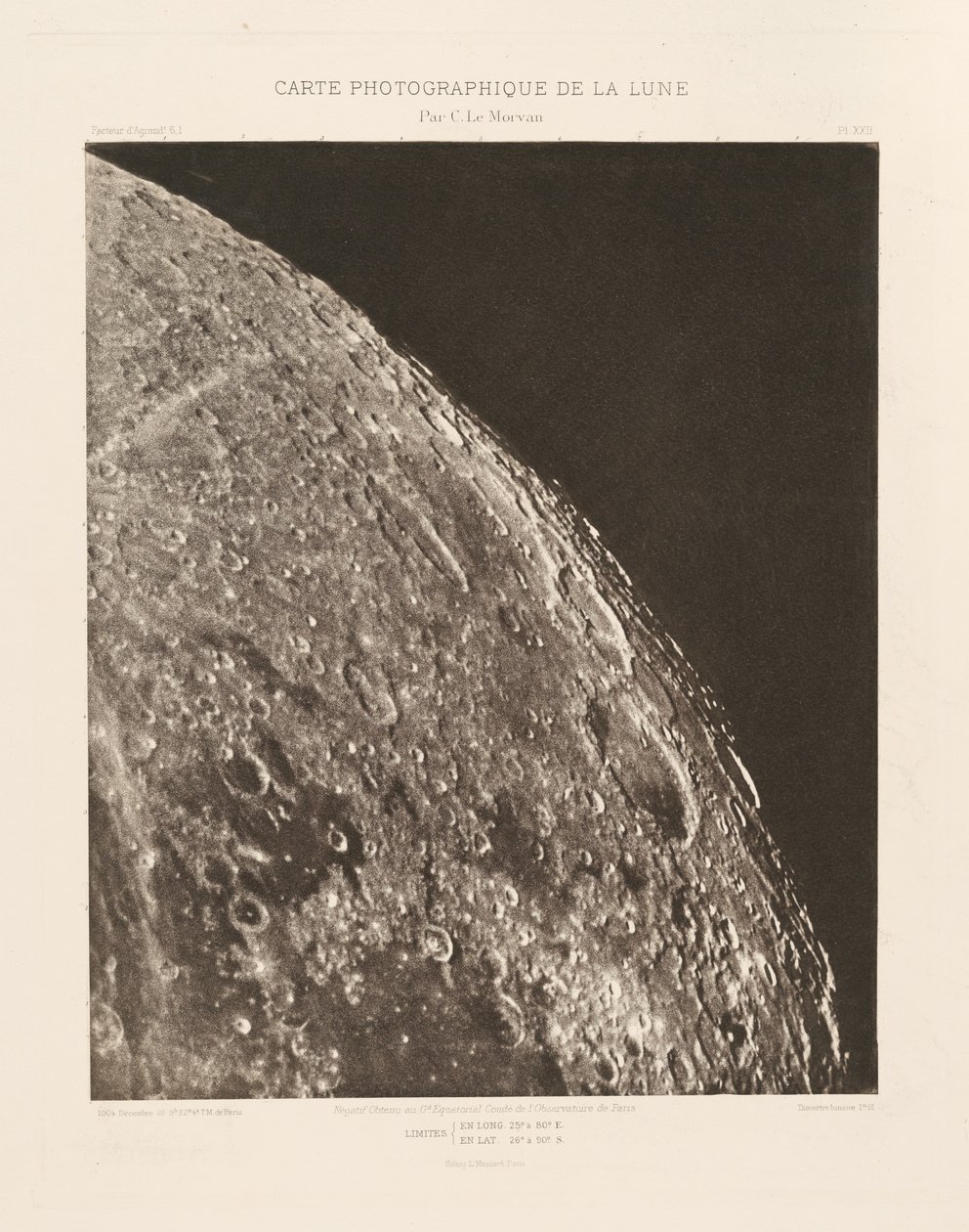 Carta fotográfica de la Luna, lámina XXII,20 de diciembre de Charles le Morvan
