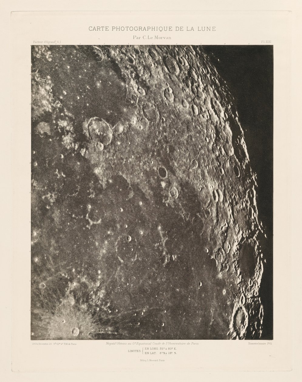Carta fotográfica de la Luna, lámina XXI,20 de diciembre de Charles le Morvan