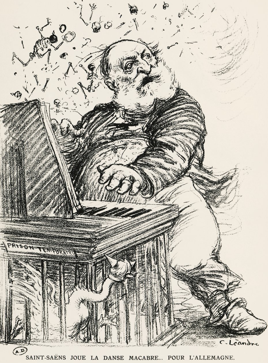Caricatura de Charles Camille Saint-Saens, compositor, pianista y organista francés de Charles Leandre