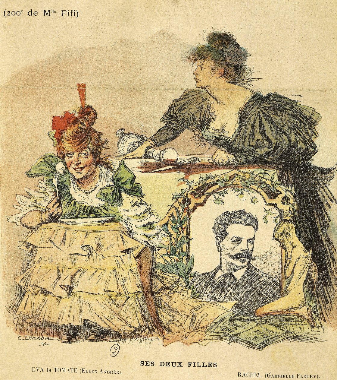 Caricatura para el bicentésimo espectáculo de Mademoiselle Fifi, de la novela de Guy de Maupassant de Charles Leandre