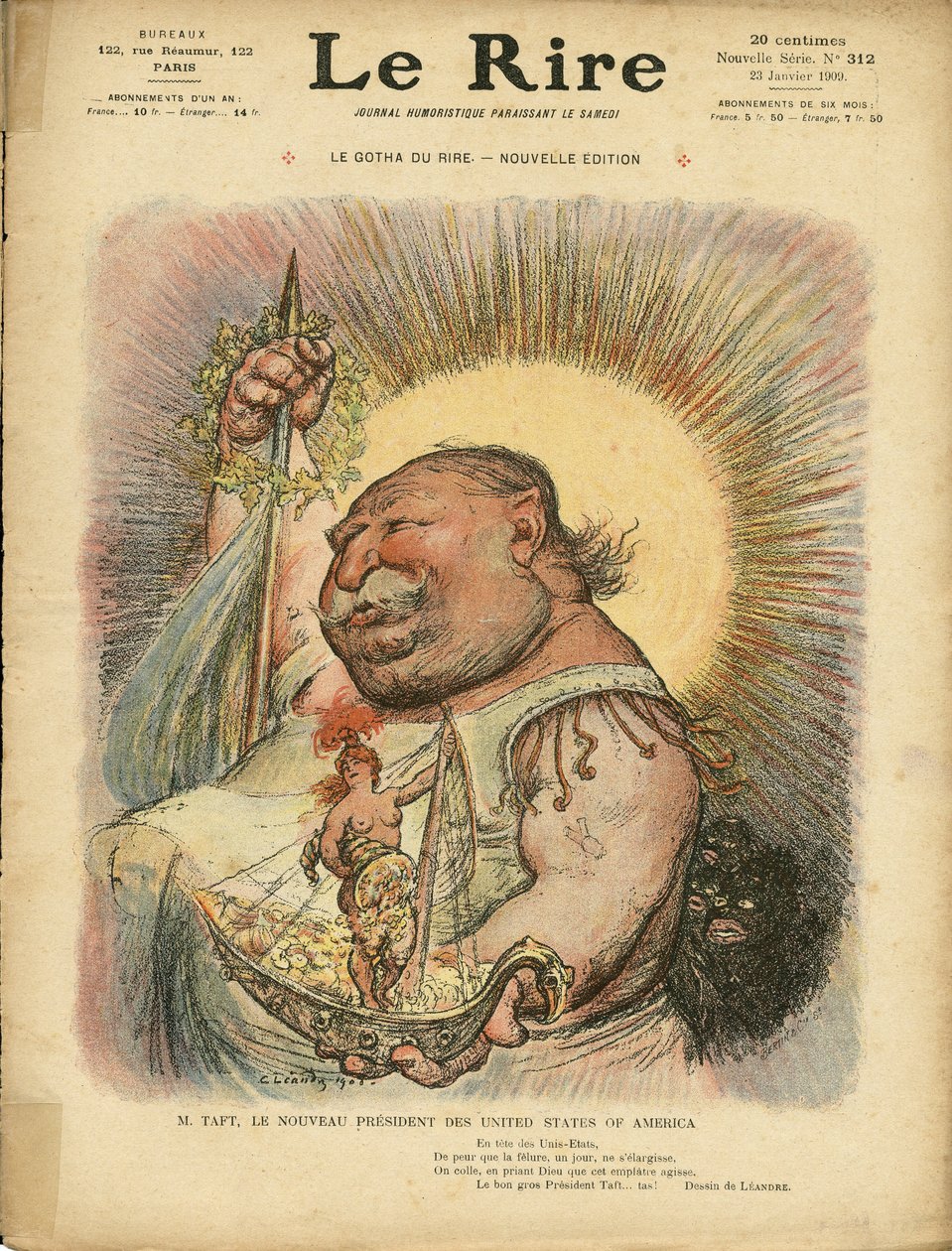 Ilustración de Charles Leandre para la portada de Le Rire, No. 312, 23/01/09 - América USA - William Howard Taft, Presidente de Charles Leandre