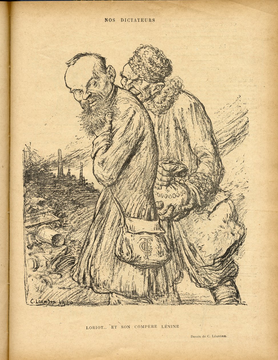 Ilustración de Charles Leandre (1862-1934) en Le Rire, 29/05/20 - Loriot y su compinche Lenin - Uss - Lenin, Loriot de Charles Leandre
