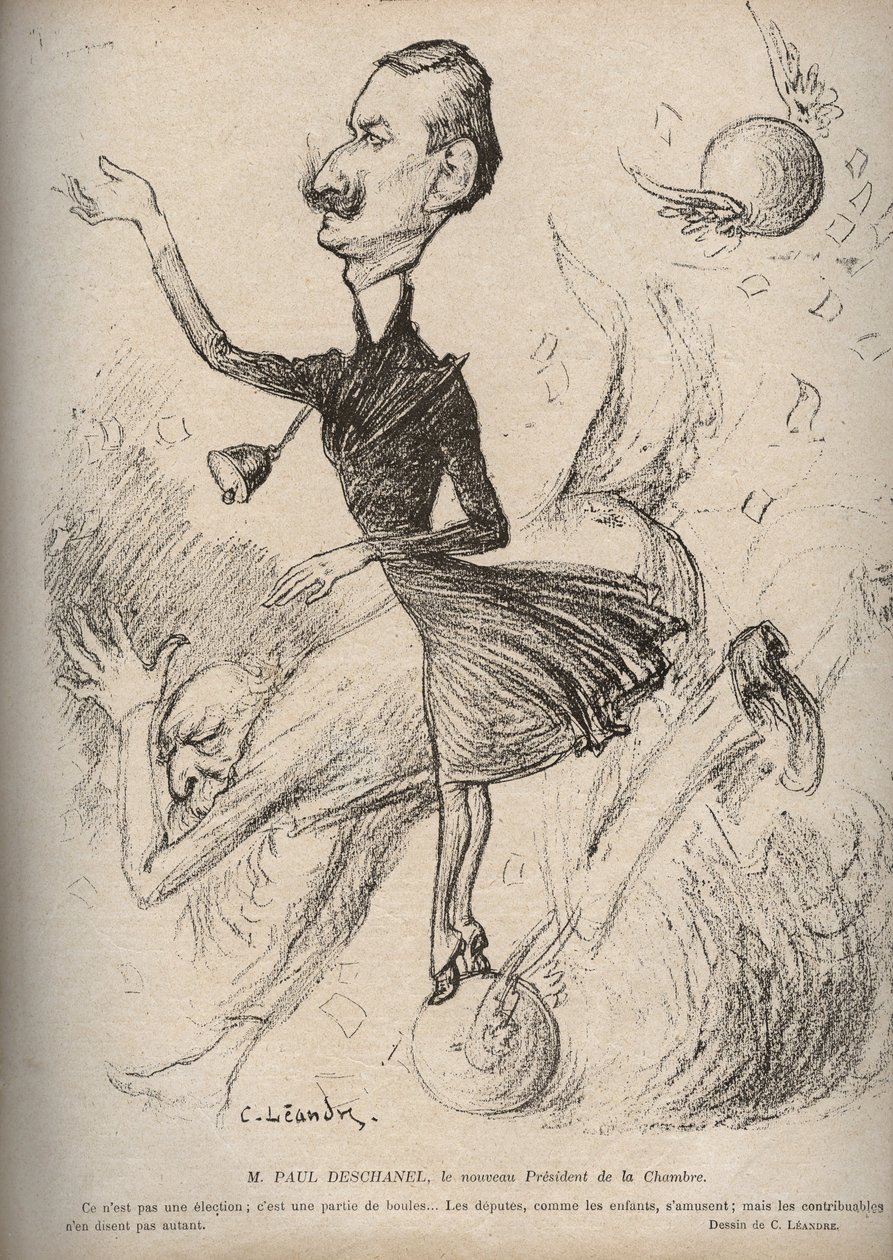Sr. Paul Deschanel el nuevo Presidente de la Cámara - Caricatura de Charles Leandre (1862-1934) en 