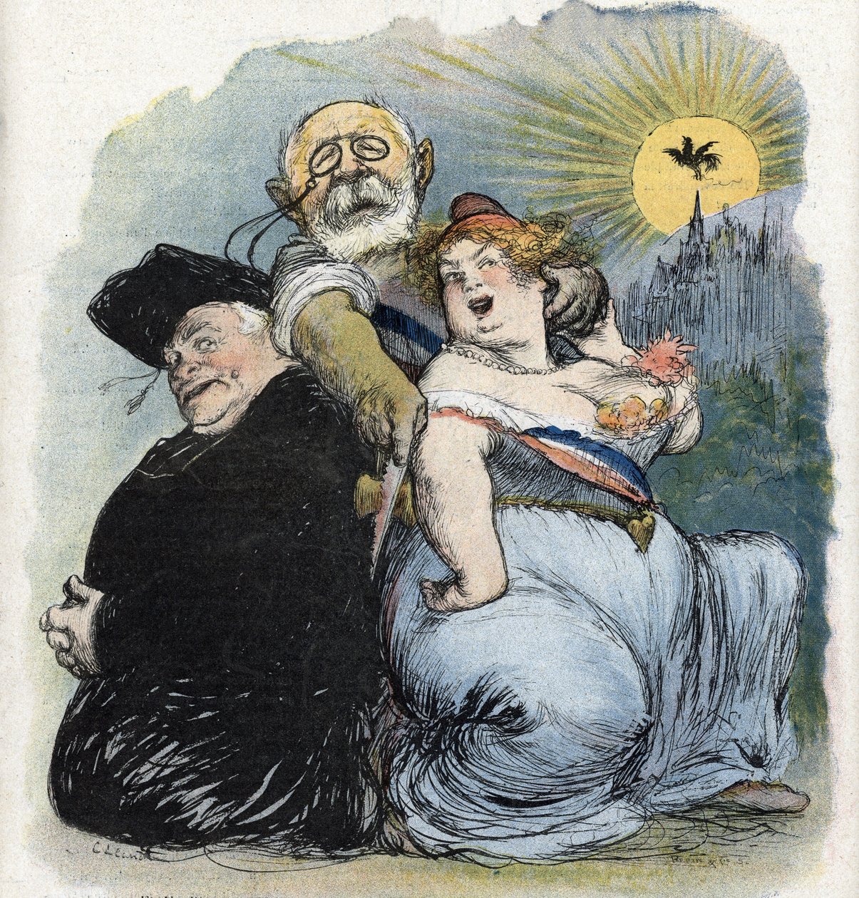 Separación de la Iglesia y el Estado: el político francés Jean-Bienvenu Martin (Bienvenu-Martin) (1847-1943), Ministro de Instrucción Pública, Bellas Artes y Culto, buscando desesperadamente separar la Iglesia como sacerdote de Francia (Separación de la Ig de Charles Leandre