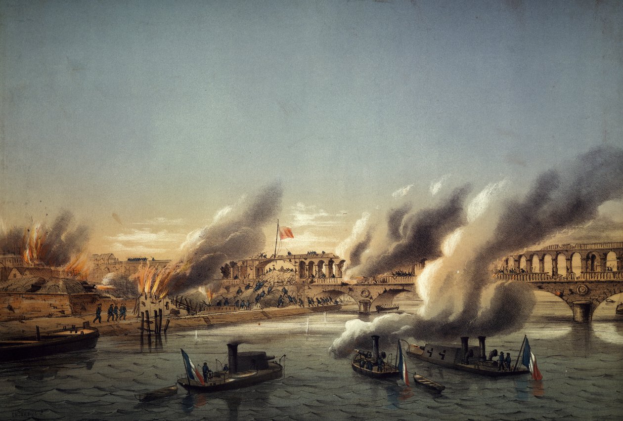 Flotilla del Sena forzando la entrada a París en la barricada el 21 de mayo de Charles Leduc