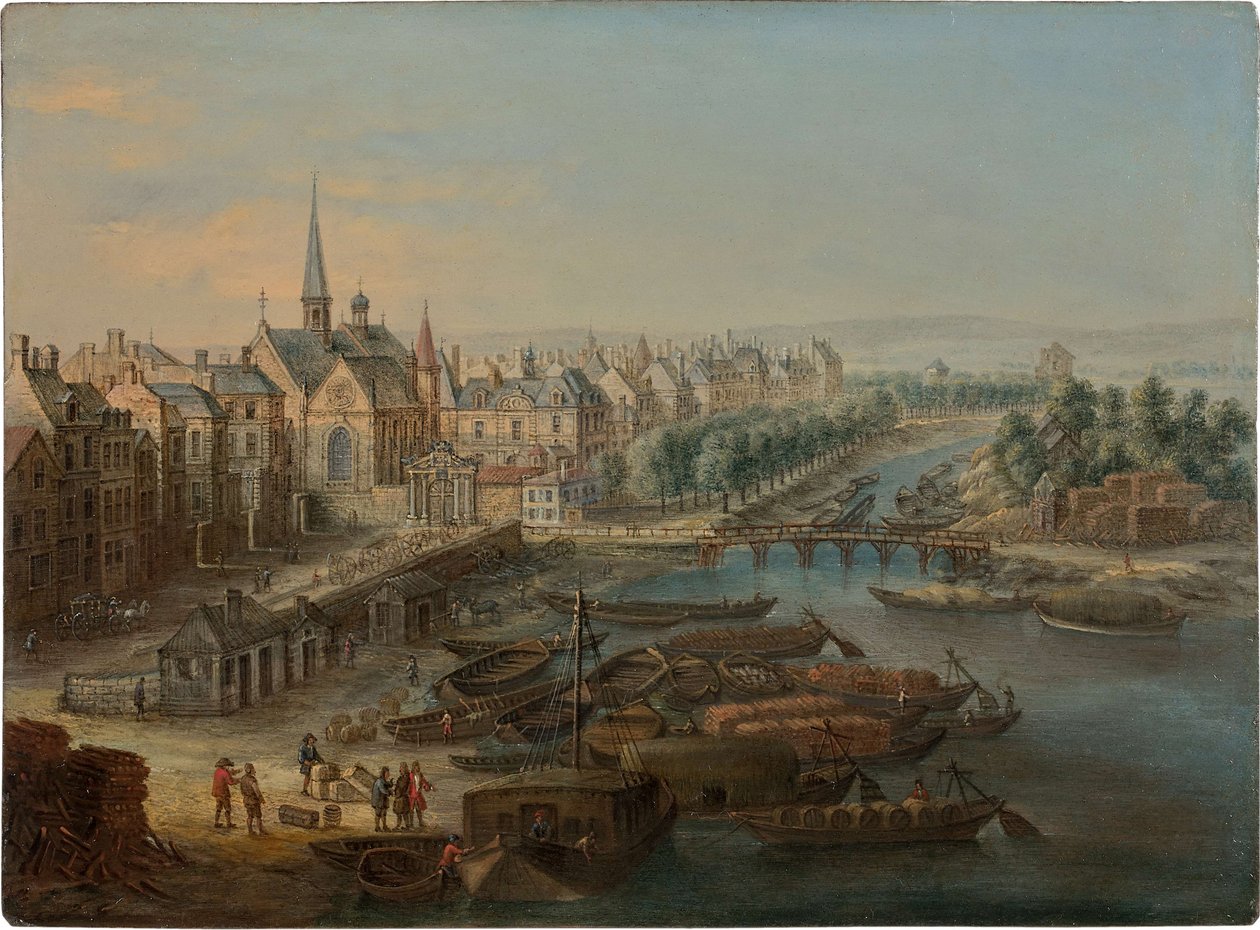 Vista del Arsenal, el puerto Saint Paul y el quai des Célestins en París de Charles Léopold van Grevenbroeck