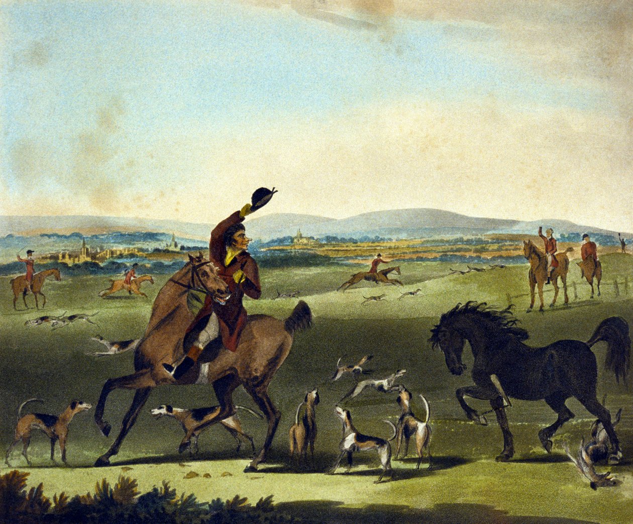 Un cheque, de The Pytchley Hunt, grabado por F. Jukes (1845-1879)