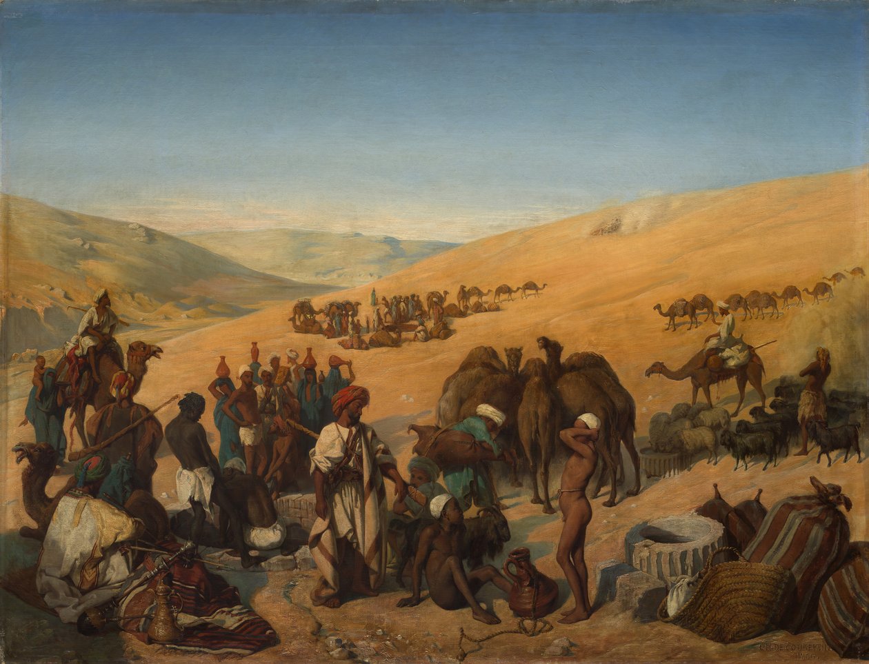 Parada de caravanas en los pozos de Saba Beersheba en el desierto al sur de Hebrón de Charles Louis Fredy de Coubertin