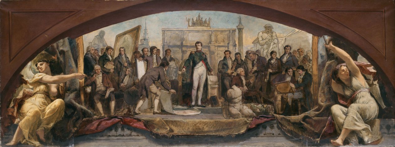 Boceto para el Pabellón Denon del Louvre: Les quatre âges artistiques de la France - Présentation des plans à Napoléon, ca. 1864 (óleo sobre lienzo) de Charles Louis Lucien Muller