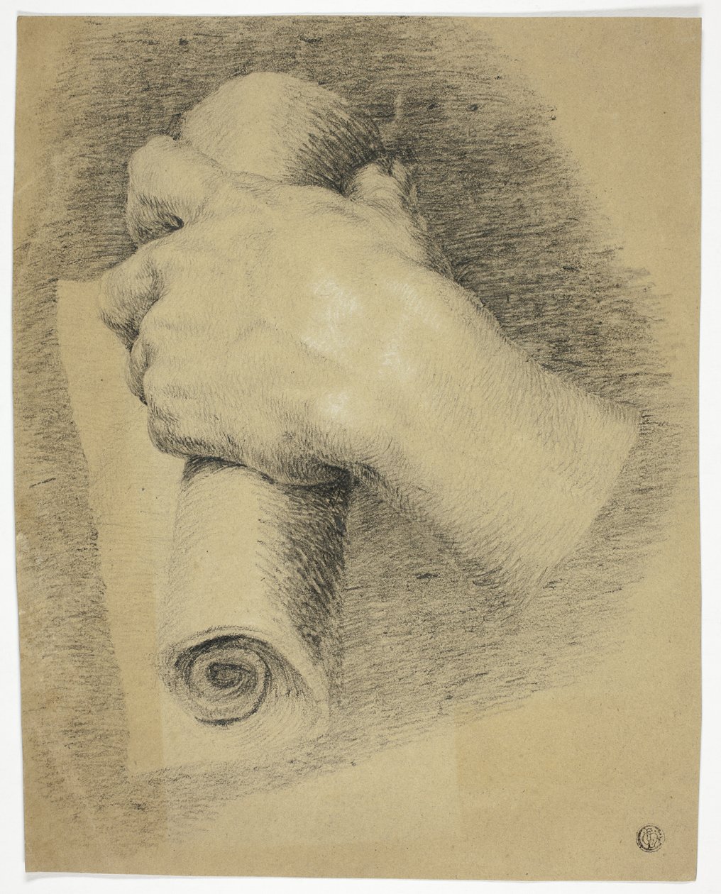 Mano con rollo de papel de Charles Lucy
