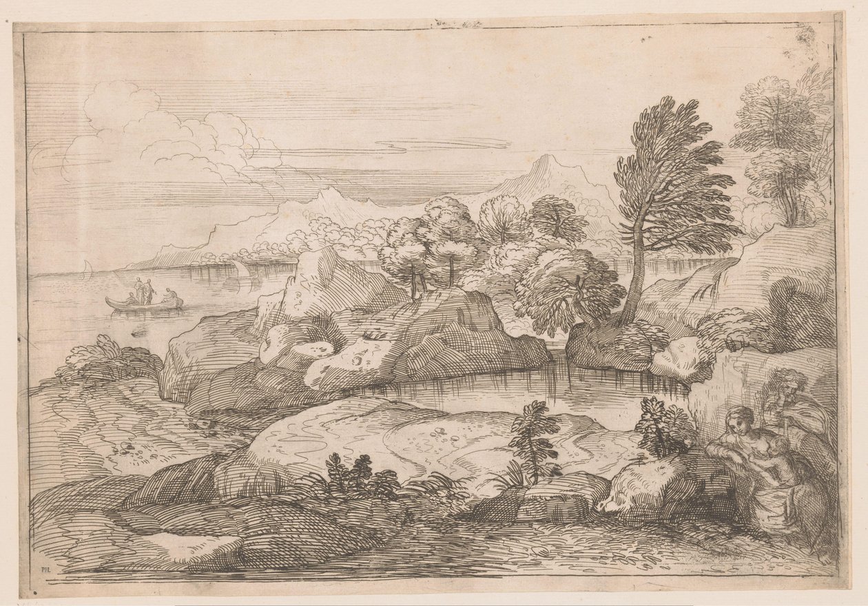 Paisaje con Sagrada Familia de Charles Macé (attributed to)
