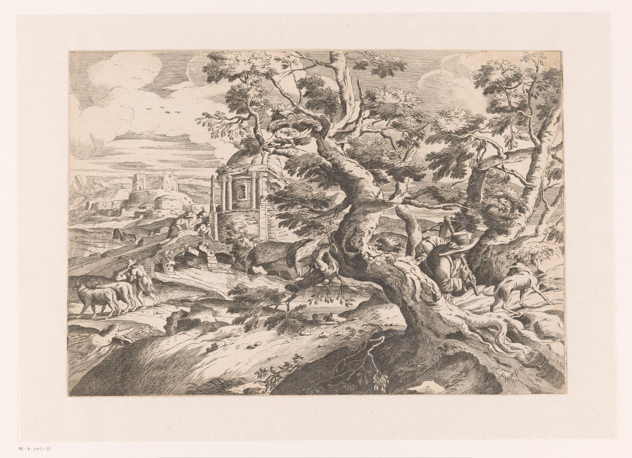 Paisaje con un viajero junto a un árbol. de Charles Macé