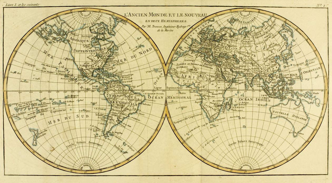 Mapa del mundo en dos hemisferios, de 