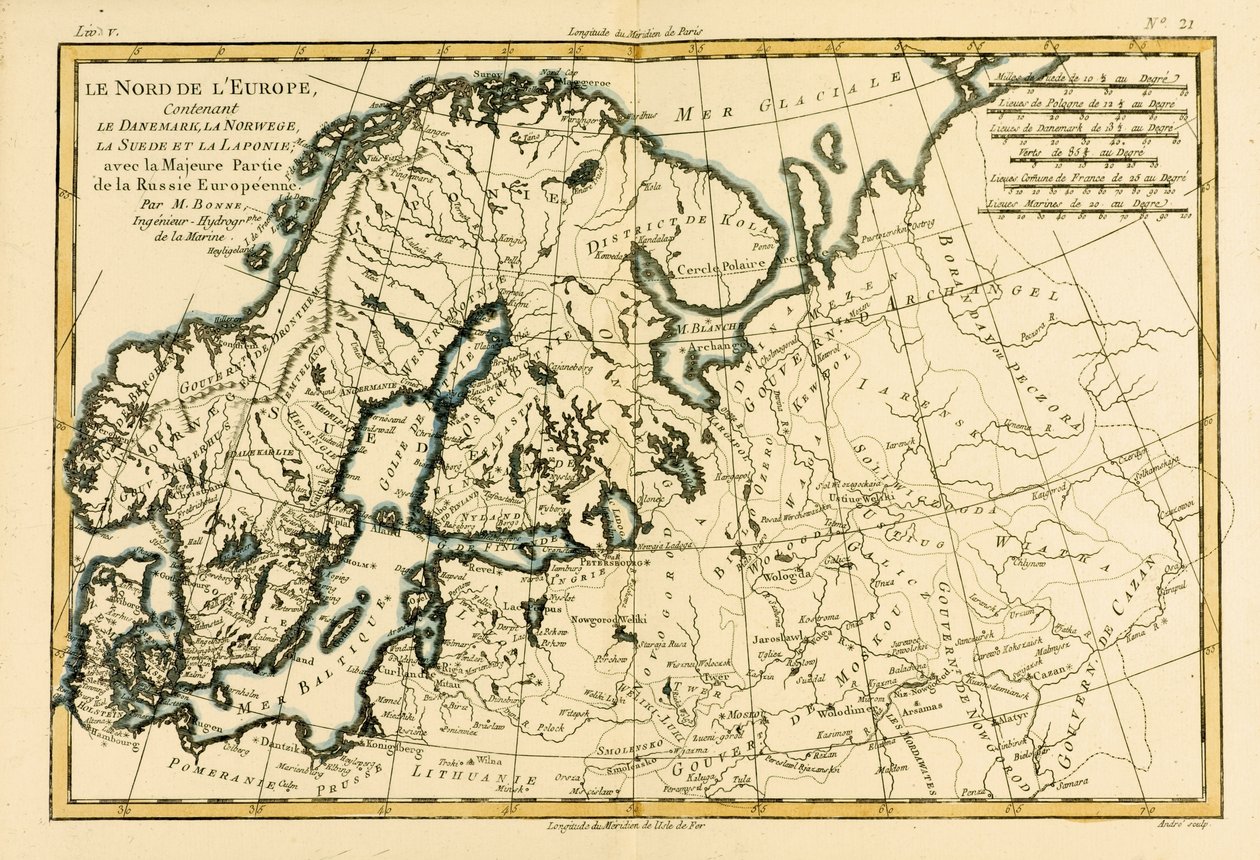 Europa del Norte, incluyendo Dinamarca, Noruega, Suecia y Laponia, con la mayor parte de Rusia Occidental, del Atlas de Toutes les Parties Connues du Globe Terrestre por Guillaume Raynal (1713-96) publicado en Ginebra de Charles Marie Rigobert Bonne