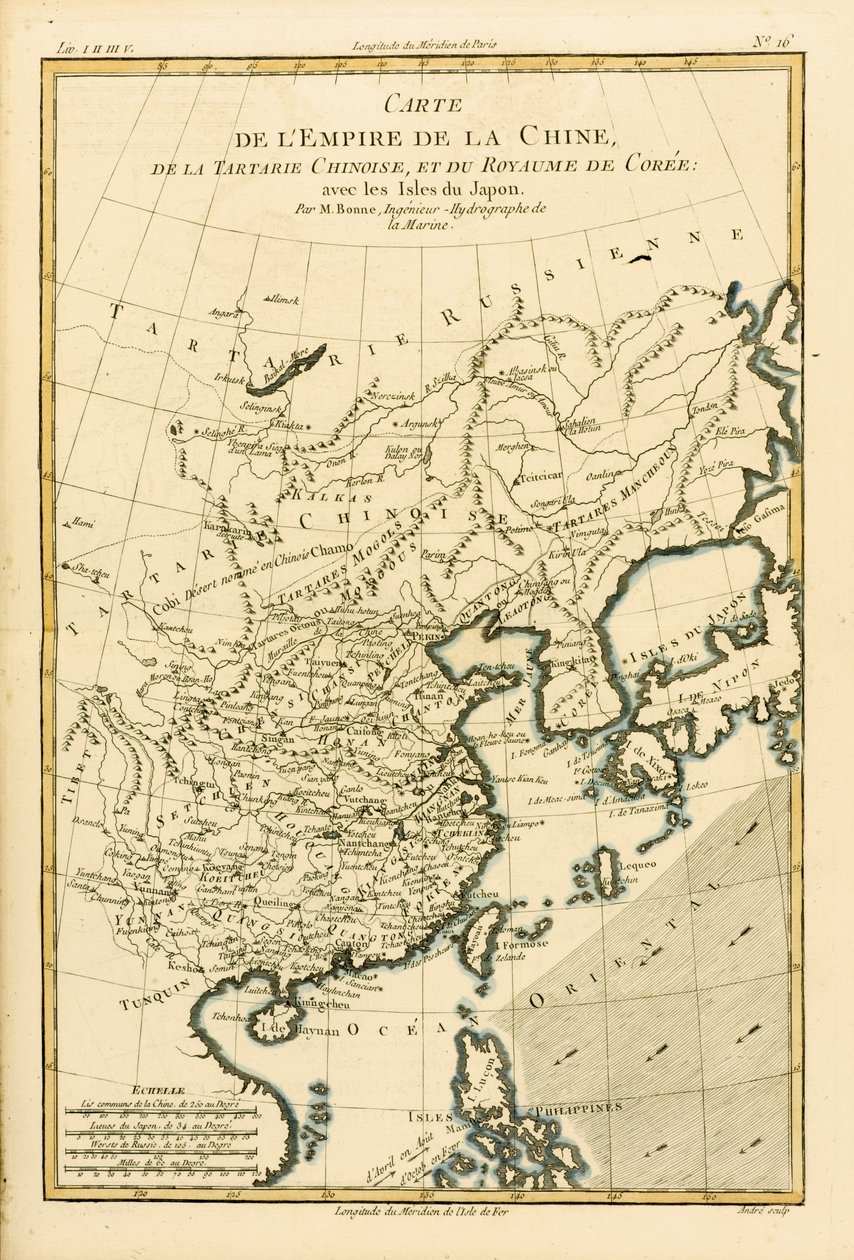 El Imperio Chino, la Tartaria China y el Reino de Corea, con las Islas de Japón, del Atlas de Toutes les Parties Connues du Globe Terrestre por Guillaume Raynal (1713-96) publicado en 1780 de Charles Marie Rigobert Bonne