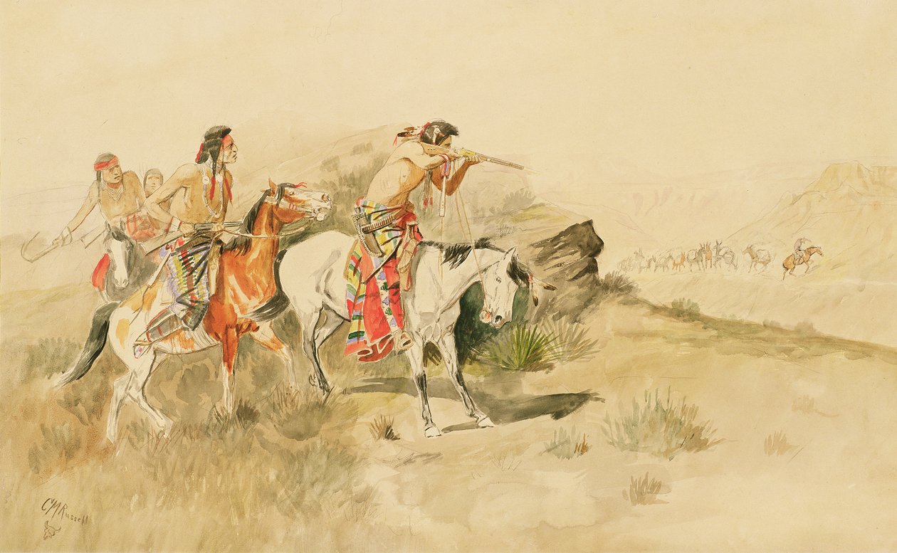 Ataque a los arrieros, c.1895 de Charles Marion Russell