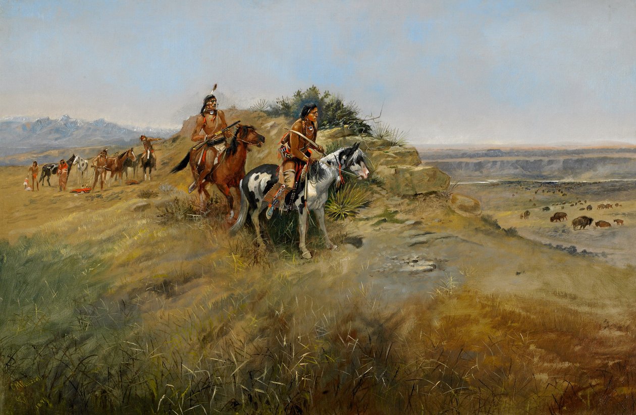 Caza de búfalos, 1891 de Charles Marion Russell