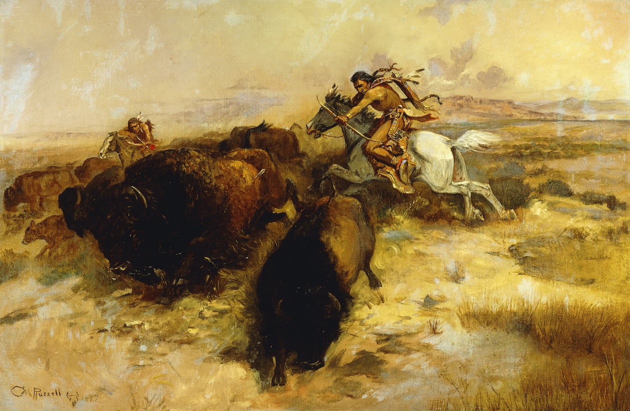 Caza de búfalos, 1897 de Charles Marion Russell