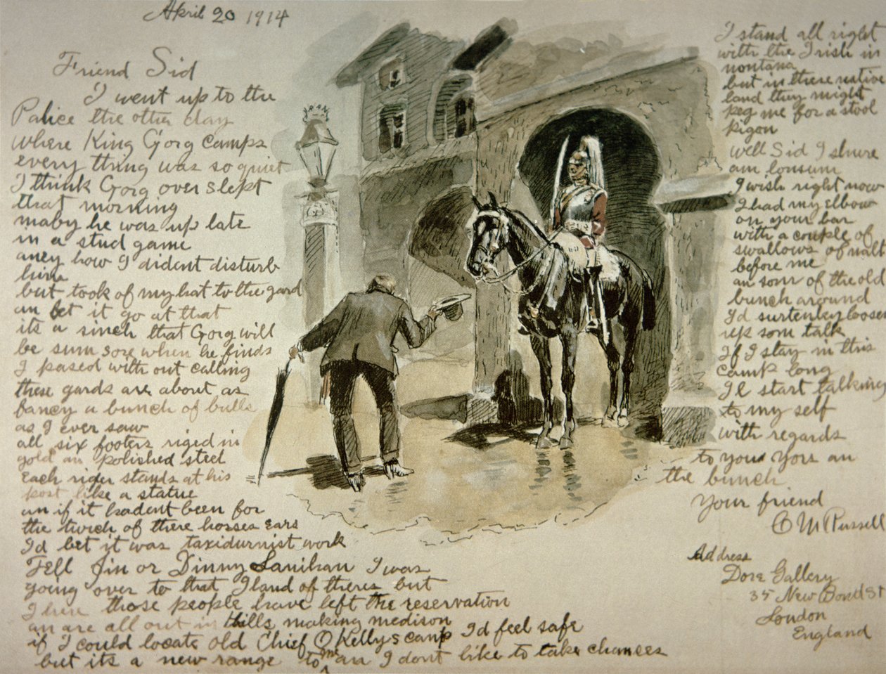 Carta ilustrada, 20 de abril de 1914 de Charles Marion Russell