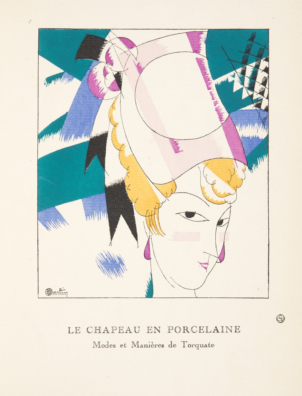 Le Chapeau en Porcelaine, de una Colección de Placas de Moda, 1920 (impresión pochoir) de Charles Martin